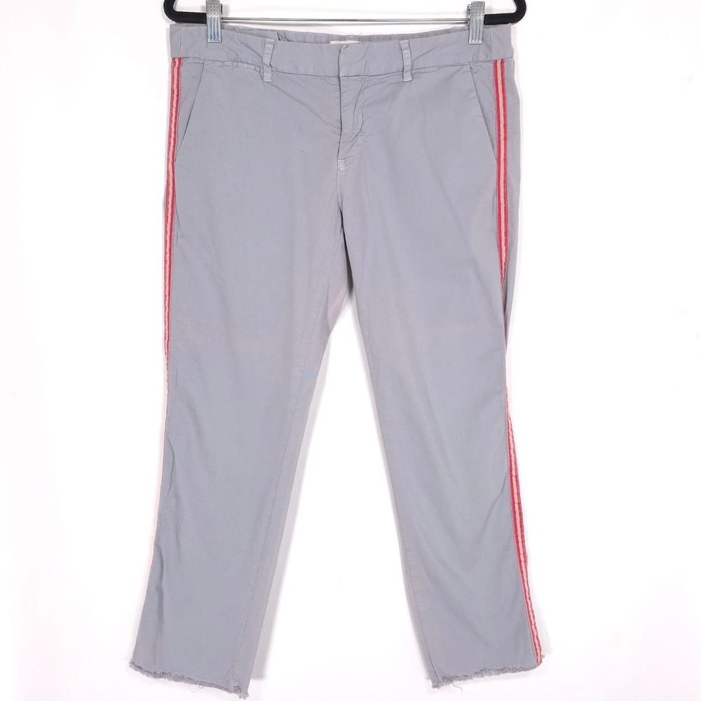 NILI LOTAN East Hampton Pants Size 8 Side Stripe Gray Tribeca Raw Hem USA MADE